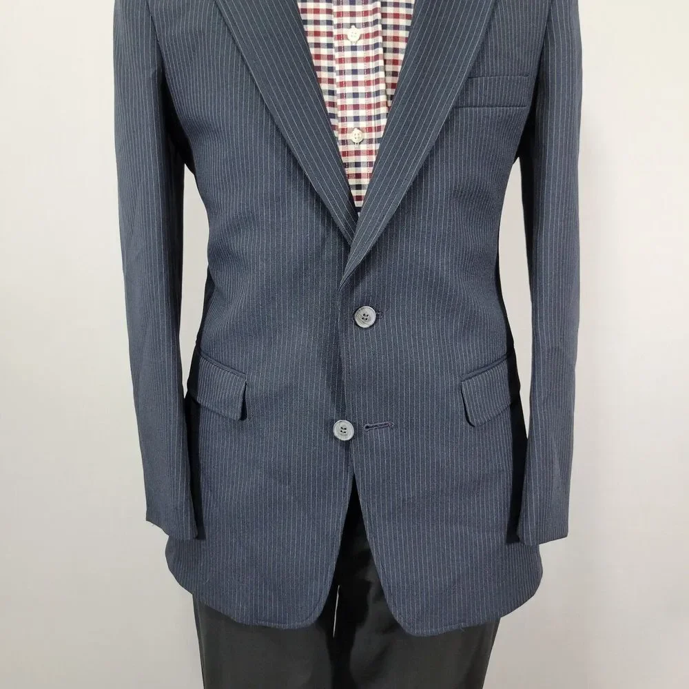 Levi's Men's Action Sport Coat Blazer Two Button Navy Striped Polyester Size 40R